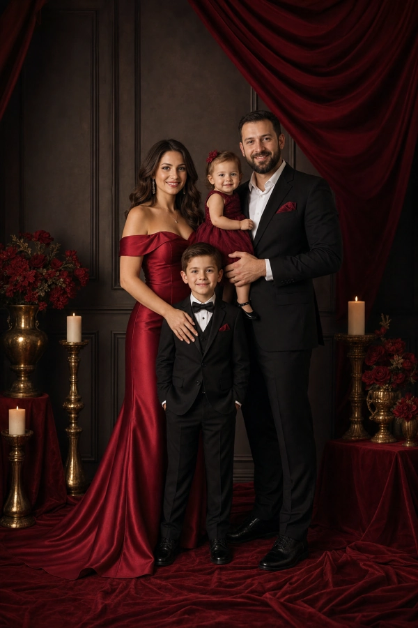 Luxury red studio family prompt example