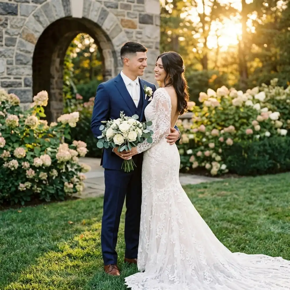 Garden wedding portrait generated from source images